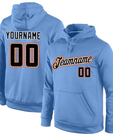 Custom Light Blue Black-Orange Sports Pullover Sweatshirt Hoodie, Gift For Football, Baseball, Hockey, Basketball, Softball & Rugby Fans