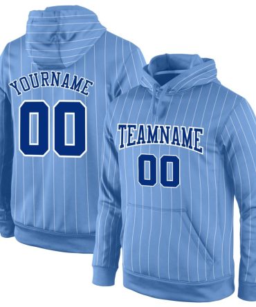 Custom Light Blue White Pinstripe Royal-White Sports Pullover Sweatshirt Hoodie, Gift For Football, Baseball, Hockey, Basketball, Softball & Rugby Fans