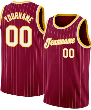 Custom Maroon White Pinstripe White-Gold Basketball Jersey, Gift For Basketball Fans