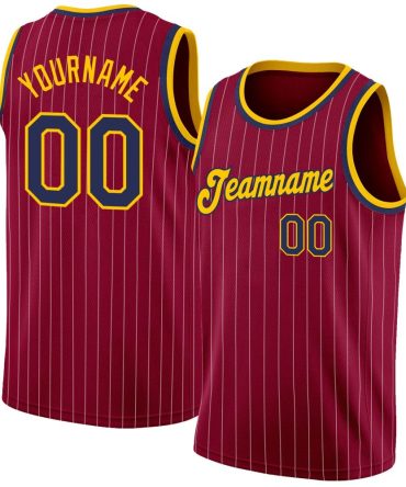 Custom Maroon White Pinstripe Navy-Gold Basketball Jersey, Gift For Basketball Fans