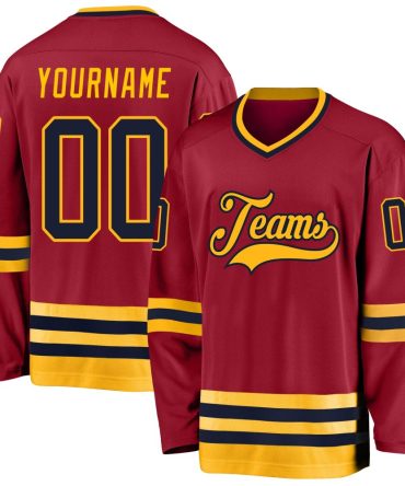 Custom Maroon Navy-Gold Hockey Jersey, Gift For Hockey Fans