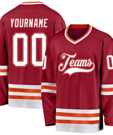 Custom Maroon White-Orange Hockey Jersey, Gift For Hockey Fans