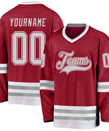 Custom Maroon Gray-White Hockey Jersey, Gift For Hockey Fans