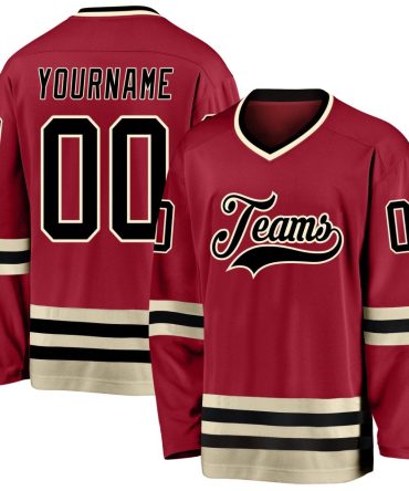 Custom Maroon Black-Cream Hockey Jersey, Gift For Hockey Fans