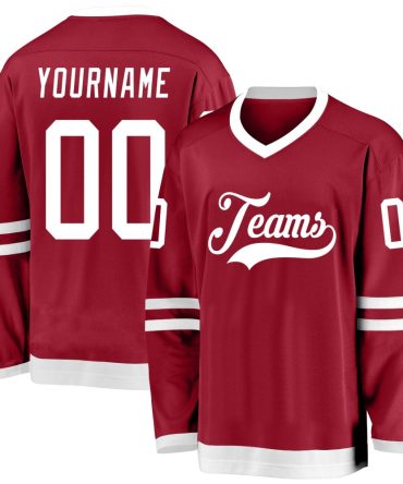 Custom Maroon White Hockey Jersey, Gift For Hockey Fans
