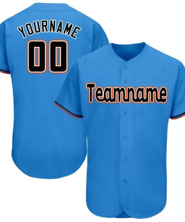 Custom Powder Blue Black-Orange Baseball Jersey, Gift For Baseball Fans