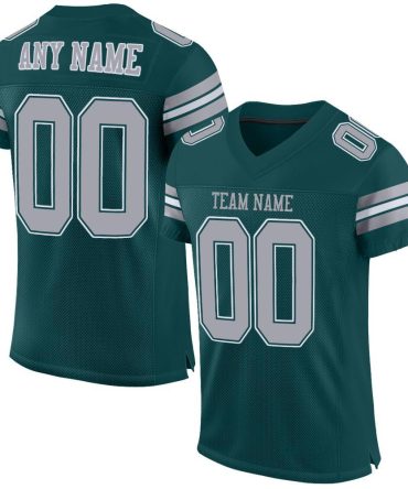 Custom Midnight Green Light Gray-White Football Jersey, Gift For Football Fans