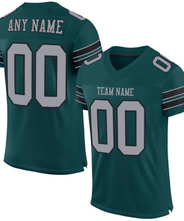 Custom Midnight Green Light Gray-Black Football Jersey, Gift For Football Fans