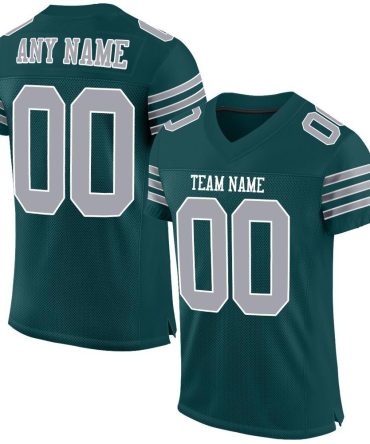 Custom Midnight Green Gray-White Football Jersey, Gift For Football Fans
