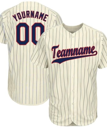 Custom Cream Navy Pinstripe Navy-Red Baseball Jersey, Gift For Baseball Fans