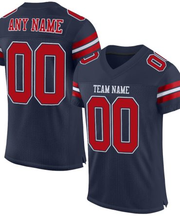 Custom Navy Red-White Football Jersey, Gift For Football Fans