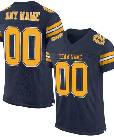 Custom Navy Gold-White Football Jersey, Gift For Football Fans
