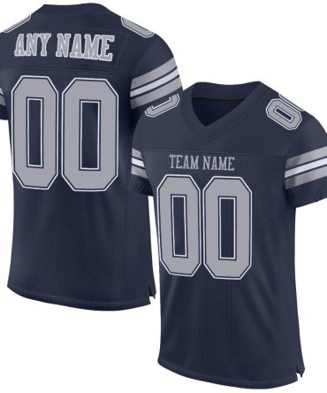 Custom Navy Gray-White Football Jersey, Gift For Football Fans