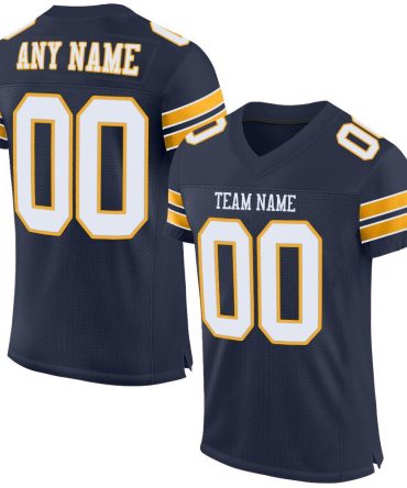 Custom Navy White-Gold Football Jersey, Gift For Football Fans