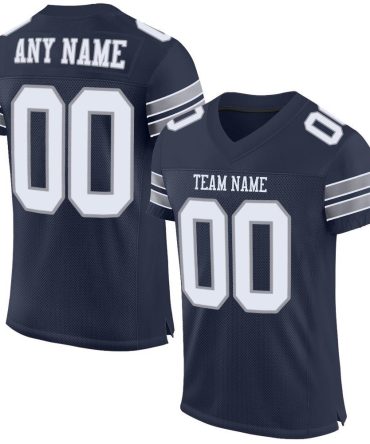 Custom Navy White-Light Gray Football Jersey, Gift For Football Fans