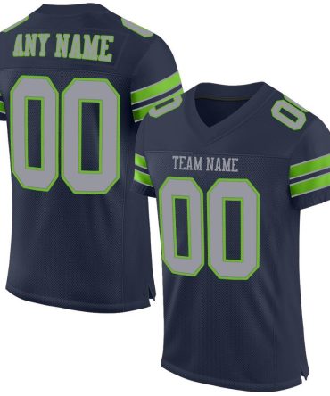Custom Navy Light Gray-Neon Green Football Jersey, Gift For Football Fans