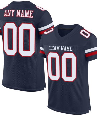 Custom Navy White-Red Football Jersey, Gift For Football Fans