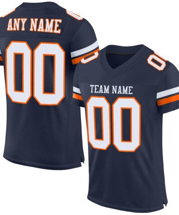 Custom Navy White-Orange Football Jersey, Gift For Football Fans