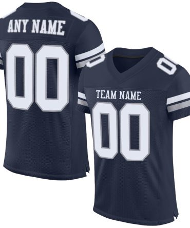 Custom Navy White-Light Gray Football Jersey, Gift For Football Fans