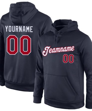 Custom Navy Red-White Sports Pullover Sweatshirt Hoodie, Gift For Football, Baseball, Hockey, Basketball, Softball & Rugby Fans
