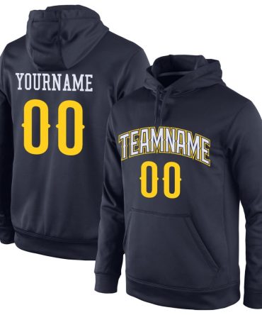 Custom Navy Gold-White Sports Pullover Sweatshirt Hoodie, Gift For Football, Baseball, Hockey, Basketball, Softball & Rugby Fans