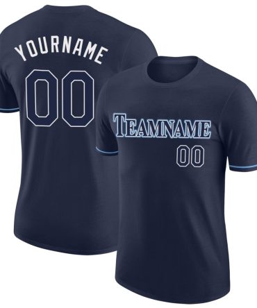 Custom Navy Navy-Powder Blue Performance T-Shirt, For Football, Baseball, Hockey, Basketball, Softball & Rugby Fans