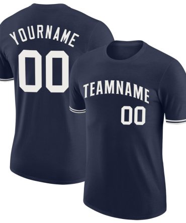 Custom Navy White Performance T-Shirt, For Football, Baseball, Hockey, Basketball, Softball & Rugby Fans