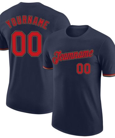 Custom Navy Red-Old Gold Performance T-Shirt, For Football, Baseball, Hockey, Basketball, Softball & Rugby Fans