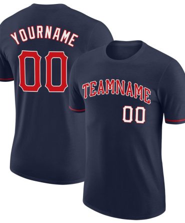 Custom Navy Red-White Performance T-Shirt, For Football, Baseball, Hockey, Basketball, Softball & Rugby Fans