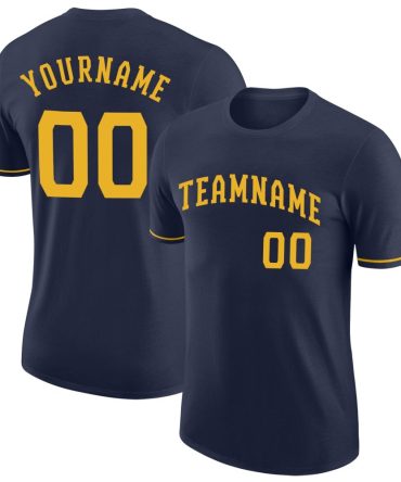 Custom Navy Gold Performance T-Shirt, For Football, Baseball, Hockey, Basketball, Softball & Rugby Fans