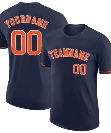 Custom Navy Orange-White Performance T-Shirt, For Football, Baseball, Hockey, Basketball, Softball & Rugby Fans