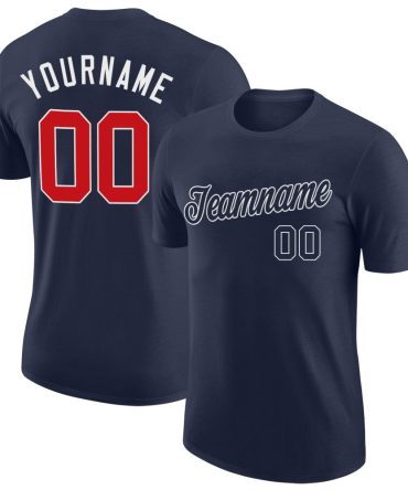 Custom Navy Red-White Performance T-Shirt, For Football, Baseball, Hockey, Basketball, Softball & Rugby Fans