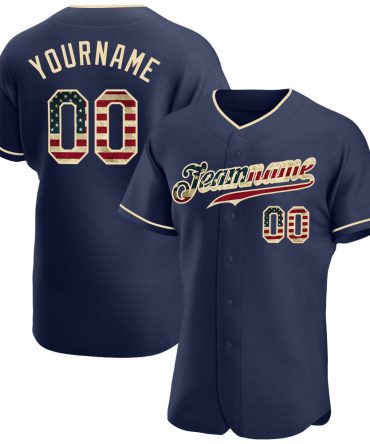 Custom Navy Vintage Usa Flag-Cream Baseball Jersey, Gift For Baseball Fans