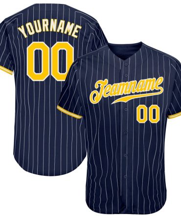 Custom Navy White Pinstripe Gold-White Baseball Jersey, Gift For Baseball Fans