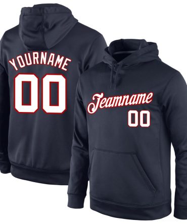 Custom Navy White-Red Sports Pullover Sweatshirt Hoodie, Gift For Football, Baseball, Hockey, Basketball, Softball & Rugby Fans