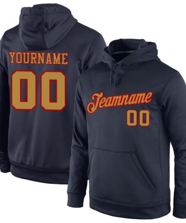 Custom Navy Old Gold-Red Sports Pullover Sweatshirt Hoodie, Gift For Football, Baseball, Hockey, Basketball, Softball & Rugby Fans