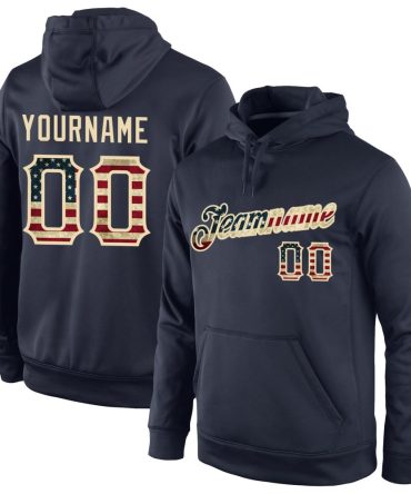 Custom Navy Vintage Usa Flag-Cream Sports Pullover Sweatshirt Hoodie, Gift For Football, Baseball, Hockey, Basketball, Softball & Rugby Fans