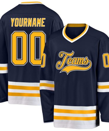 Custom Navy Gold-White Hockey Jersey, Gift For Hockey Fans