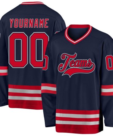 Custom Navy Red-Gray Hockey Jersey, Gift For Hockey Fans