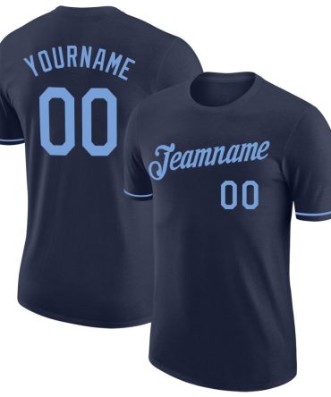 Custom Navy Light Blue Performance T-Shirt, For Football, Baseball, Hockey, Basketball, Softball & Rugby Fans
