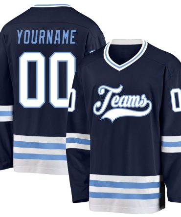 Custom Navy White-Light Blue Hockey Jersey, Gift For Hockey Fans