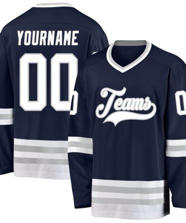 Custom Navy White-Gray Hockey Jersey, Gift For Hockey Fans