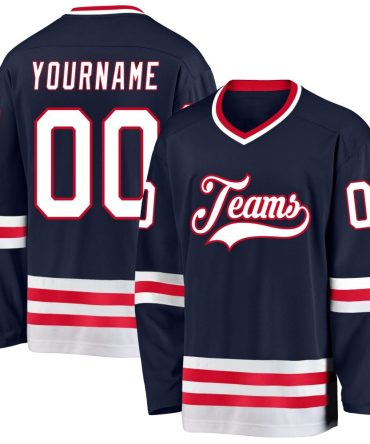 Custom Navy White-Red Hockey Jersey, Gift For Hockey Fans
