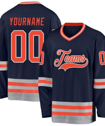 Custom Navy Orange-Gray Hockey Jersey, Gift For Hockey Fans
