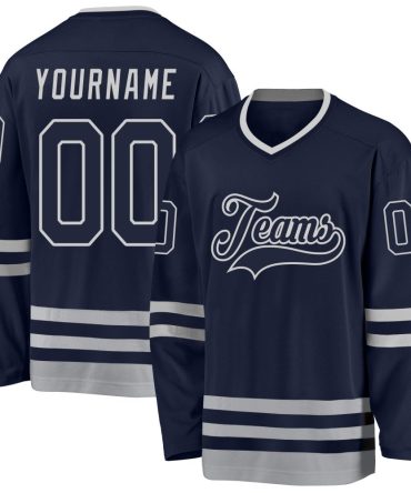 Custom Navy Navy-Gray Hockey Jersey, Gift For Hockey Fans