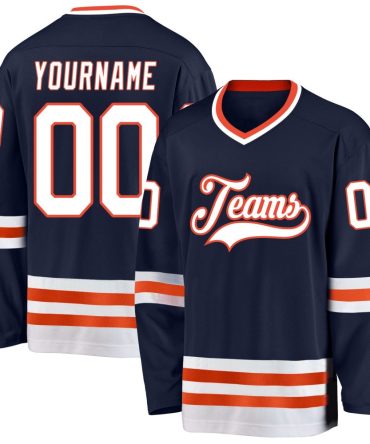 Custom Navy White-Orange Hockey Jersey, Gift For Hockey Fans