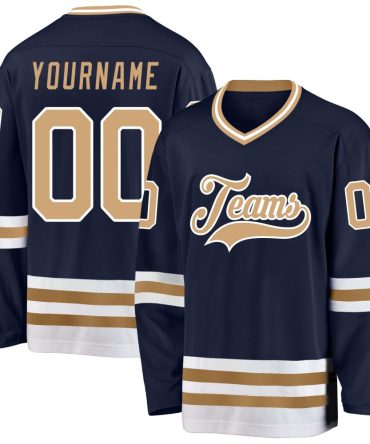 Custom Navy Old Gold-White Hockey Jersey, Gift For Hockey Fans