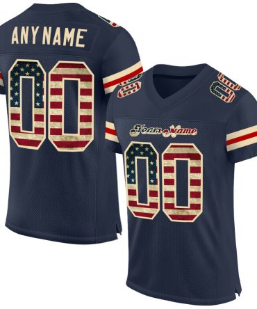 Custom Navy Vintage Usa Flag-Cream Football Jersey, Gift For Football Fans