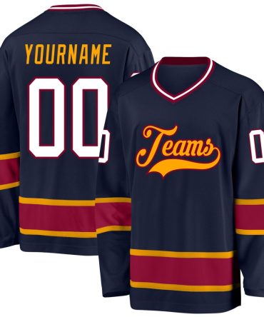 Custom Navy White-Maroon Hockey Jersey, Gift For Hockey Fans