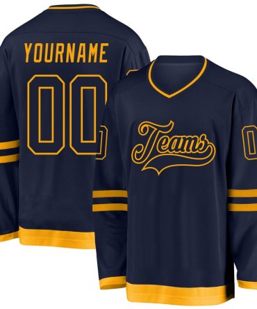 Custom Navy Navy-Gold Hockey Jersey, Gift For Hockey Fans